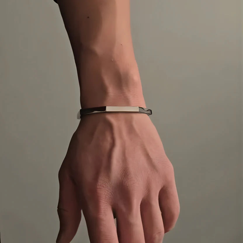 Stainless Steel Hexagon Cuff Bangle. Men's Luxury Bracelet.