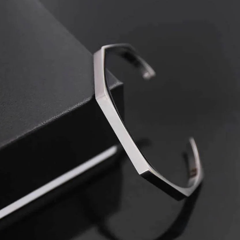 Stainless Steel Hexagon Cuff Bangle. Men's Luxury Bracelet.