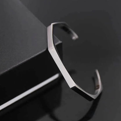 Stainless Steel Hexagon Cuff Bangle. Men's Luxury Bracelet.