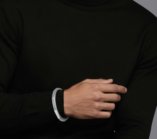 Stainless Steel Hexagon Cuff Bangle. Men's Luxury Bracelet.