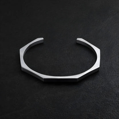 Stainless Steel Hexagon Cuff Bangle. Men's Luxury Bracelet.